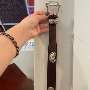 Brown belt with silver hardware